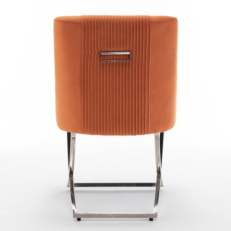 Modern Contempoary Velvet Dining Chair Set of 2 with Metal Frame Legs and Back Pull