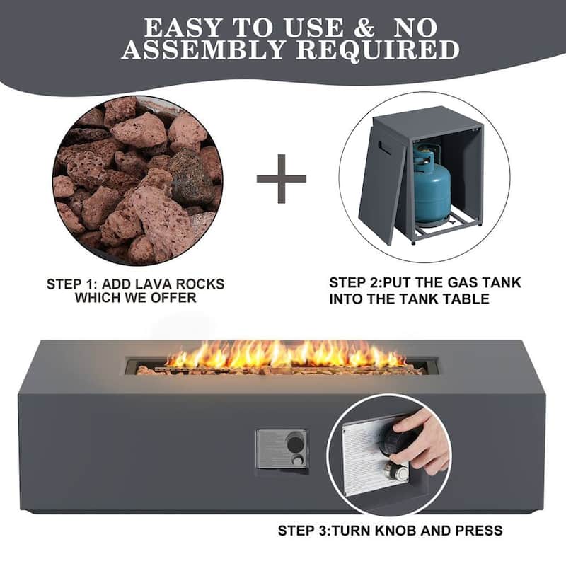 UPHA 56 Inch Outdoor 50,000 BTU Iron Propane Fire Pit Table with Tank Cover and Lid - 56.1