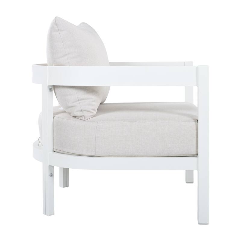 Christopher Knight Home - Modern 4-Piece Outdoor Aluminum Patio Conversation Set with Oval Glass Coffee Table & Thick Cushions