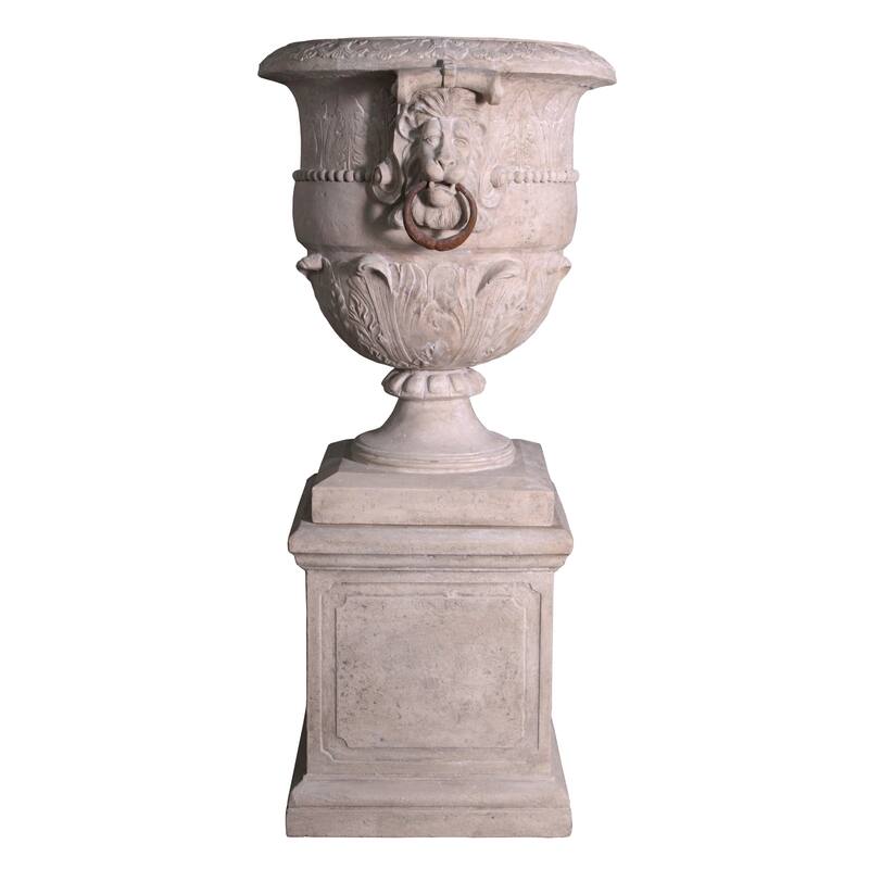 Large Lion Urn on Base Stone Cast