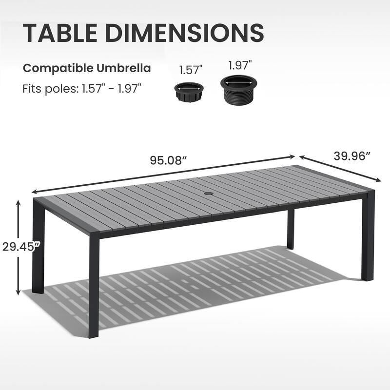 Outdoor All-Weather Aluminum Patio Rectangular Dining Table with Umbrella Hole