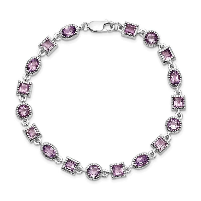 Curata 925 Sterling Silver Polished Amethyst Bracelet 7 Inch Lobster Claw