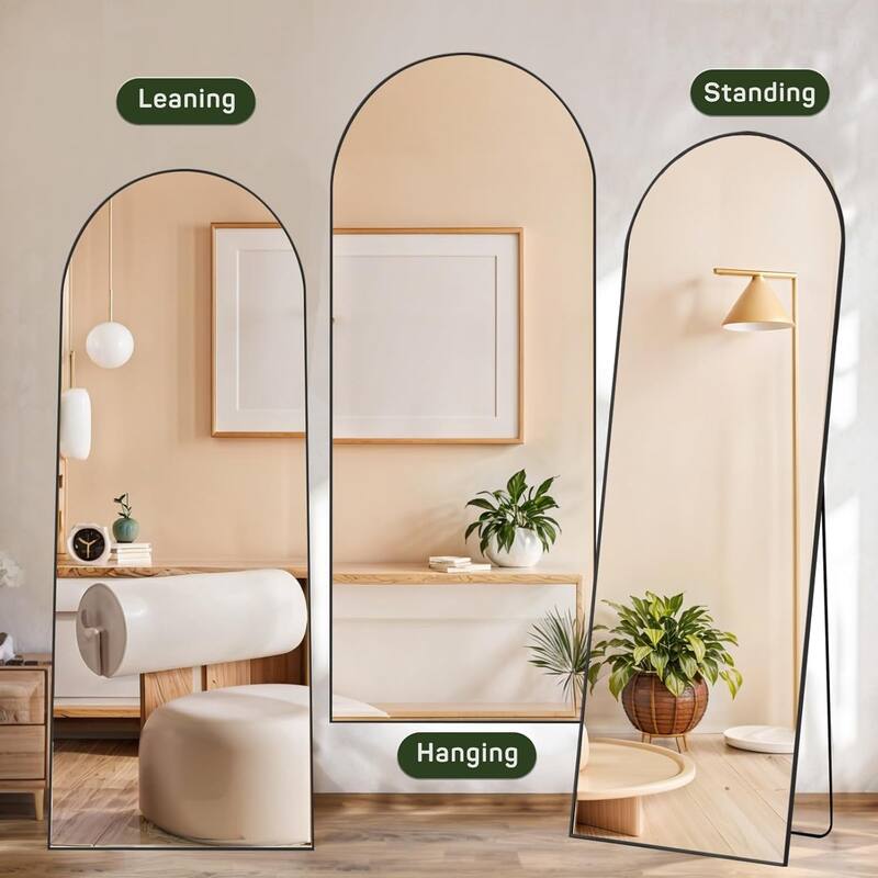 Arched Mirror Full Length, 16"x59" Body Wall Mirrors, Floor Standing,Tall Arch Mirror with Stand Aluminum Alloy Frame