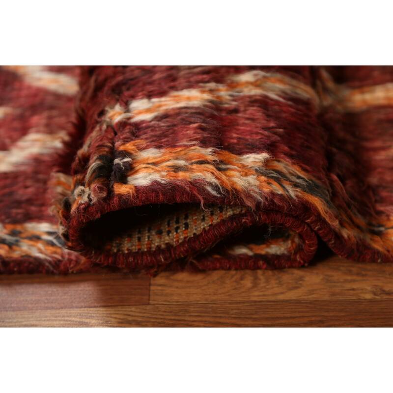 Hand Knotted Oriental 100% Wool Carpet Modern Tribal Red Moroccan Area Rug - 6' 5'' X 4' 8''