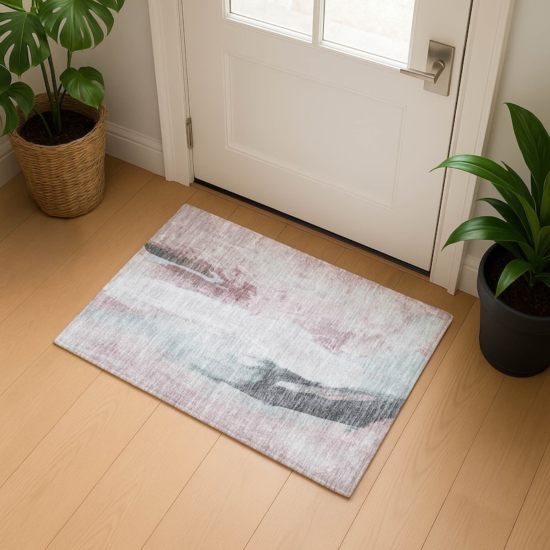 Premium Washable Super Soft Abstract Brushstrokes Mayfield Rug - Blush - 1'8" x 2'6"