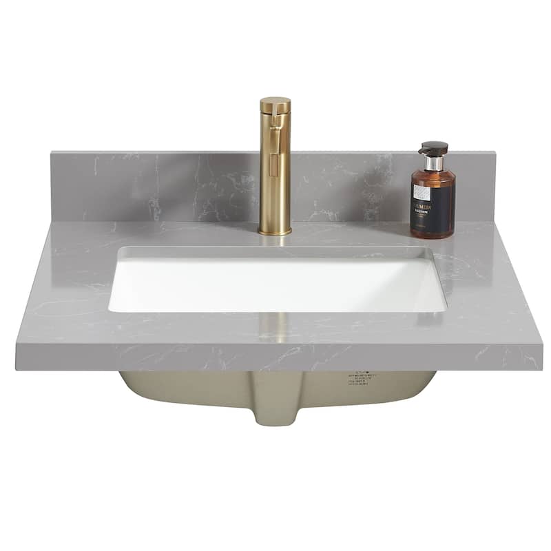 Malaga Composite Stone Vanity Top with White Rectangular Sink - 25 in. W x 22 in. D - Reticulated Grey