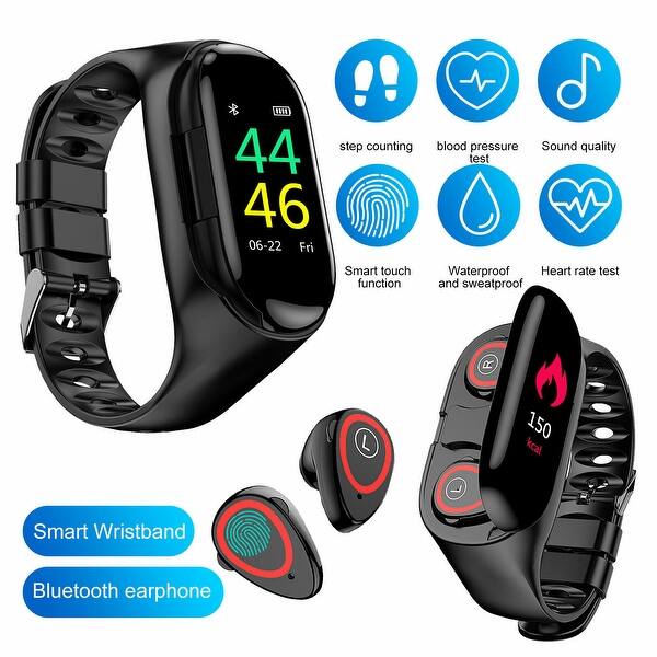 laser Diakritisch levering aan huis M1 Hybrid SmartWatch & EarBuds w/ BT 5.0 Sync , Fitness Suite [ Heart Rate,  Blood Pressure, Pedometer] + Magnetic Charging Case - Overstock - 30670108