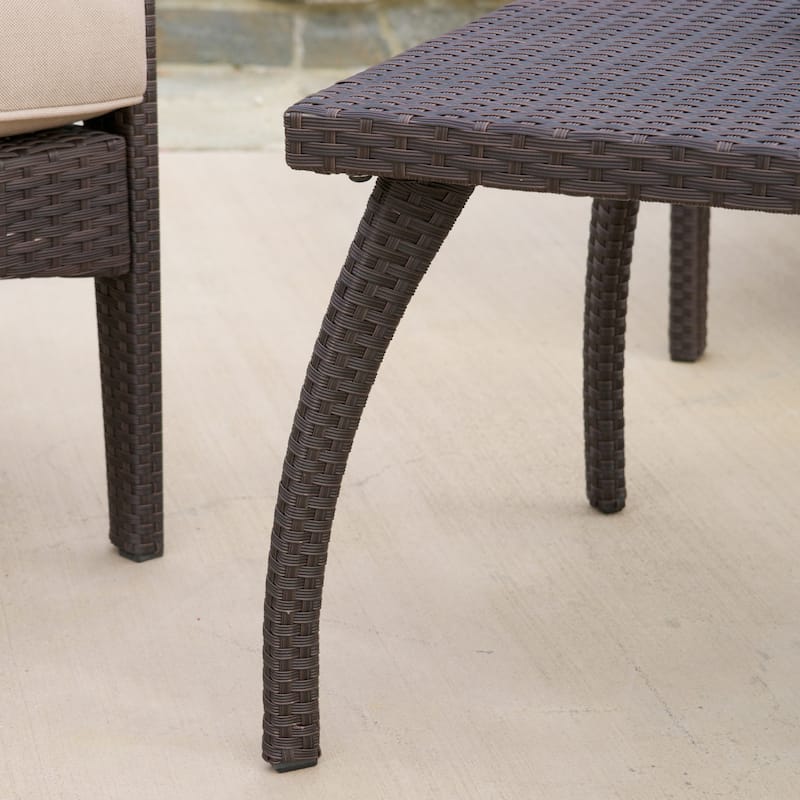 4 Piece PE Rattan Patio Furniture Metal Conversation Set,Waterproof Fabric Cushions Sofa and Sturdy Iron Frame Coffee Table