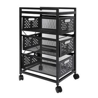 Office File Cabinet with 3 Drawers Mesh Storage Drawer Cart with Wheel ...