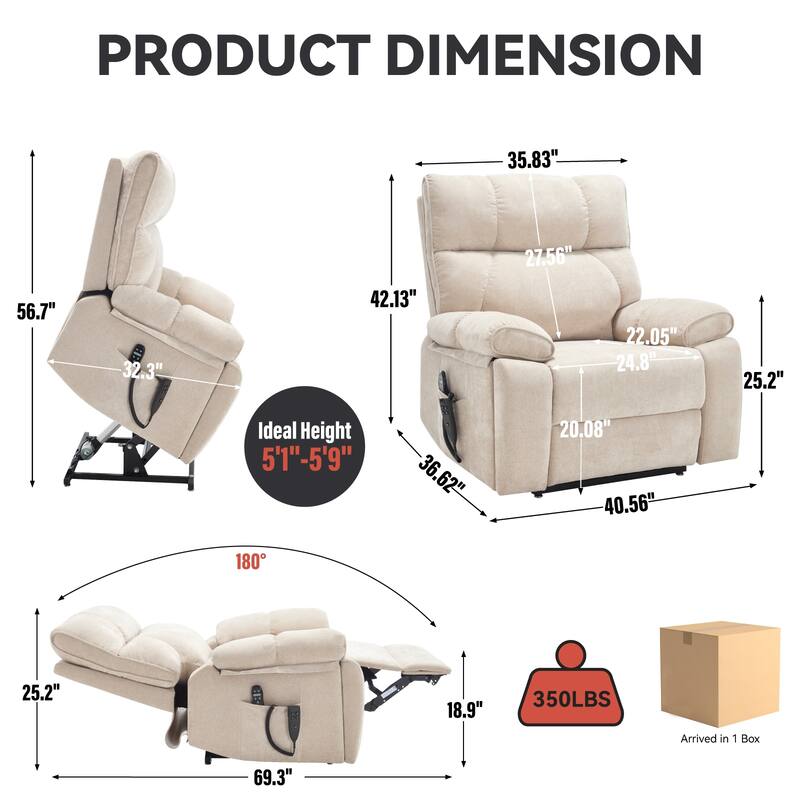 Dual Motor Power Lift Recliner Chair with Massage Heat and Hidden Cup Holders