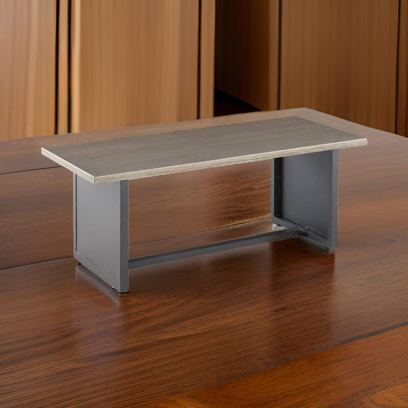 38 Inch Outdoor Table, Rectangular Faux Wood Top, Modern Two Tone Brown