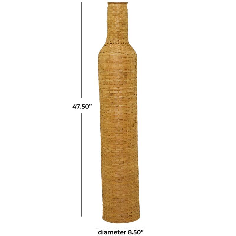 Intricately Woven Tall Bamboo Wood Floor Vase - White or Brown