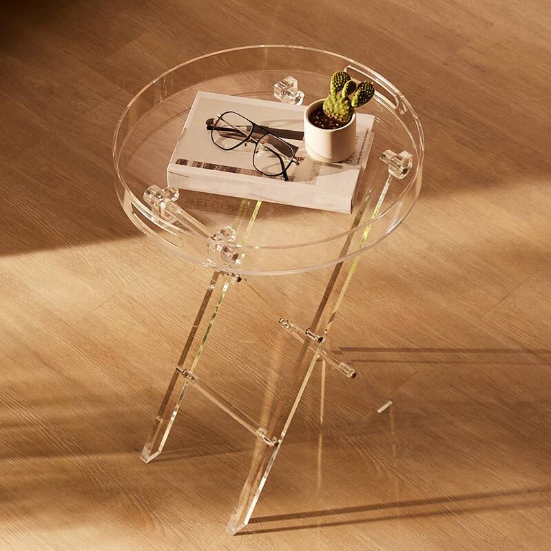 Clear Acrylic Folding Round Tray End Table with X Shape Legs Suitable for Any Room - 15.7” x 22.8”