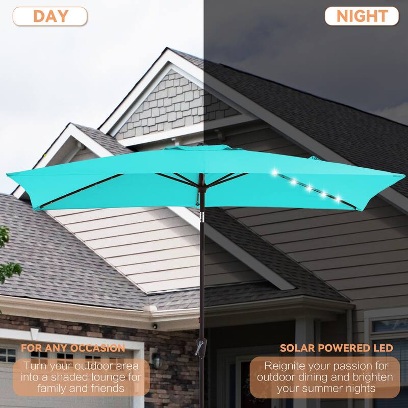 6.5*10ft Rectangular Patio Market Umbrella with LED Lights,Crank & Tilt