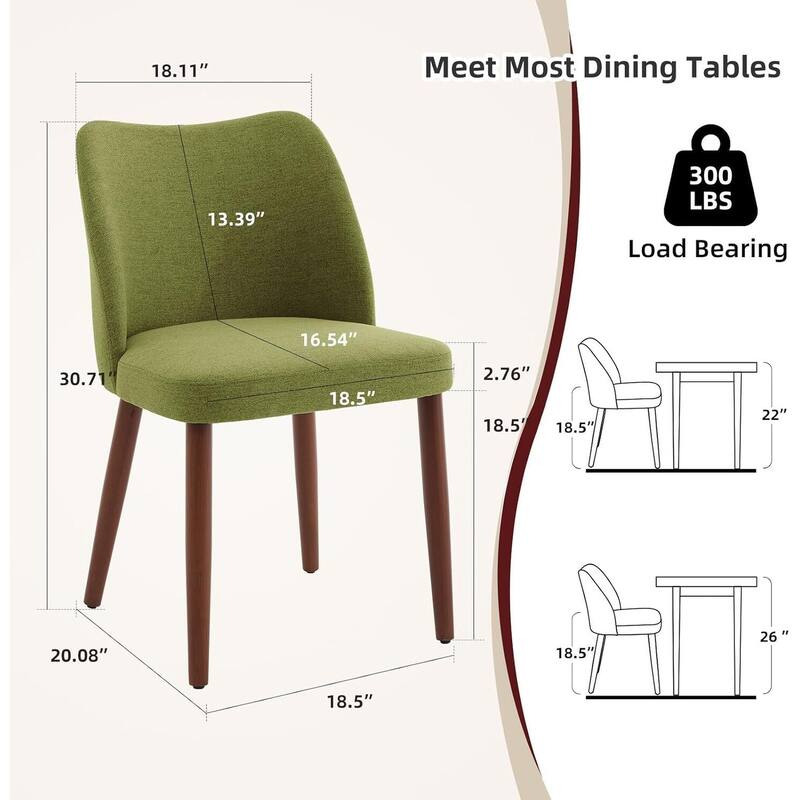 Set of 2 Upholstered Fabric Linen Dining Chairs for Dining Room Living Room Kitchen