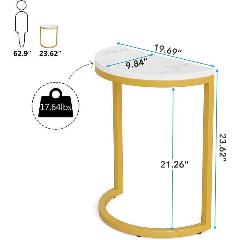 End Table Half Round, Narrow Side Table, Slim C Table for Sofa Couch