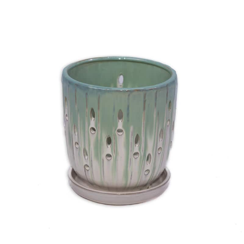 Set of 2 Ceramic Flowerpot with Drainage Hole, 8" Modern Planter for Patio, Garden, Windowsill