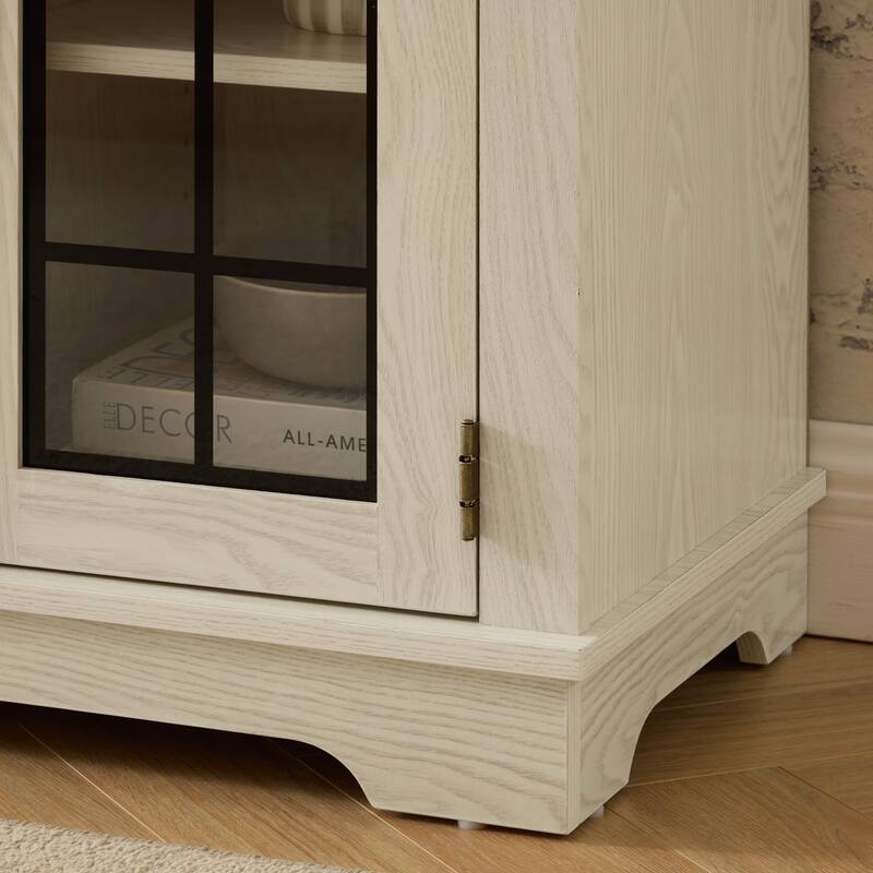 GDFStudio Eulalia Wood 2-Door Storage TV Stand with Faux Stone Mantle