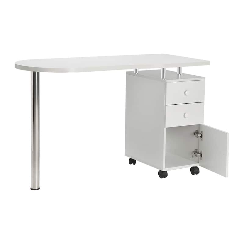Manicure Nail Table Computer Desk with 2 Drawer White