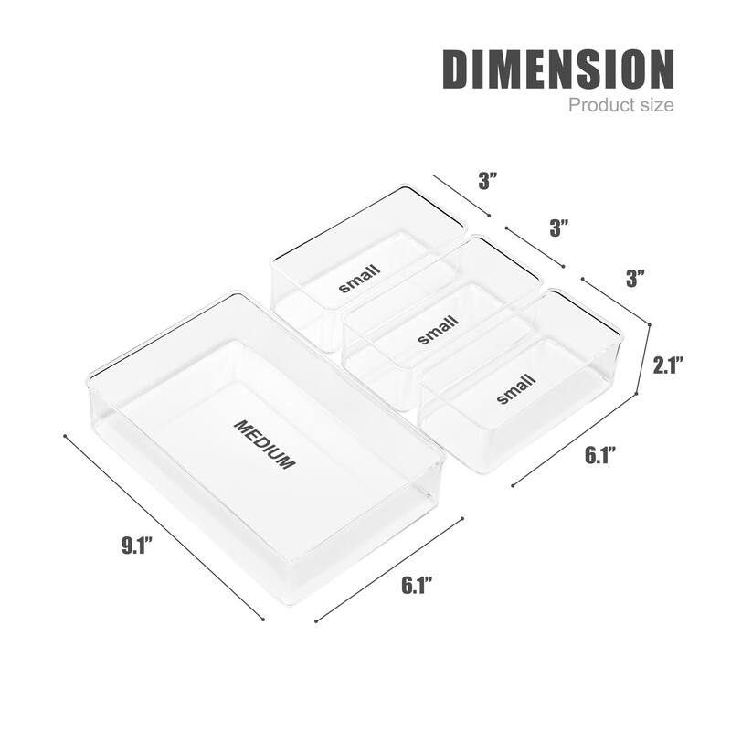 Sorbus Clear Drawer Organizer Set for Kitchen Storage (4-Piece)