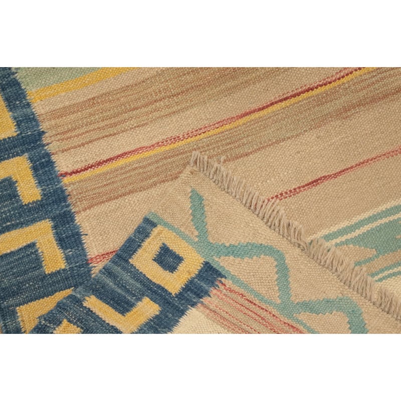 Hand Woven Oriental 100% Wool Carpet Southwestern Tribal Multi-Colored Kilim Runner Rug - 8' 1'' X 2' 2''