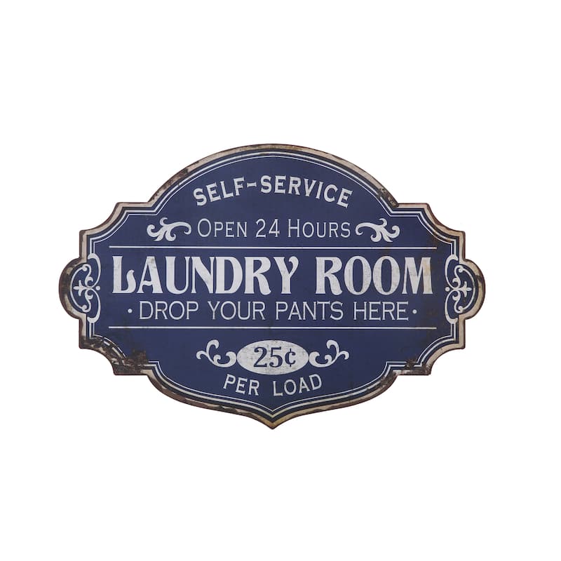Vintage Metal Laundry Room Wall Sign with Distressed Finish - Blue