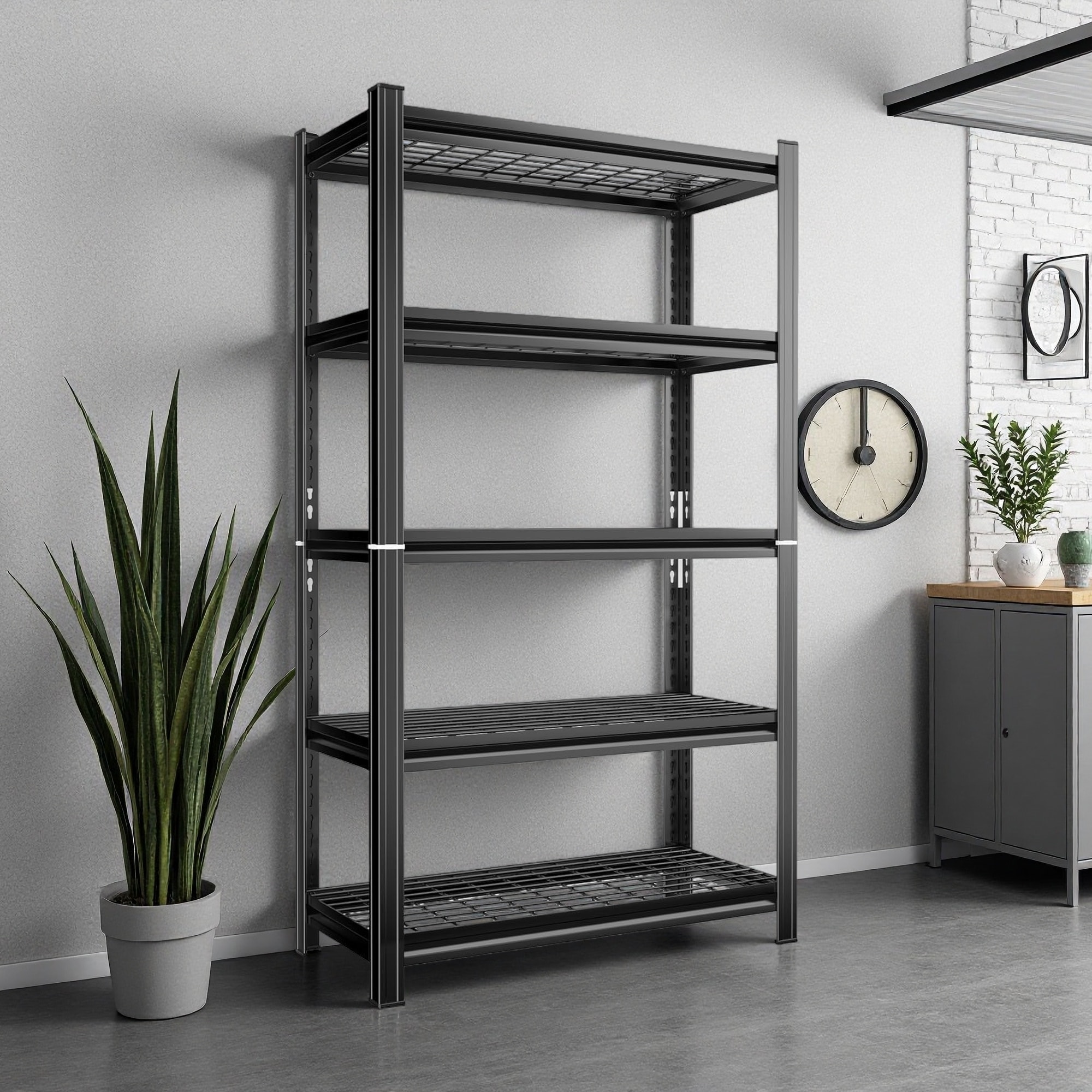 71"H 5-Layer Metal Storage Rack, Adjustable Height, 2000LBS Heavy Duty