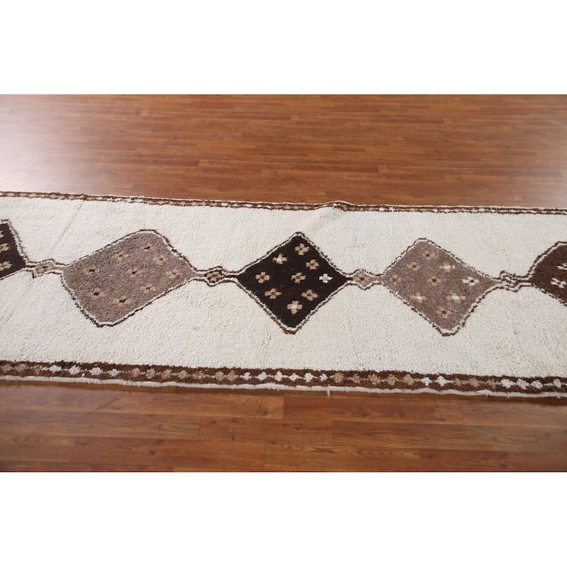 Plush Beige Turkish Anatolian Runner Rug Hand-knotted Wool Carpet - 3'7"x 11'2"