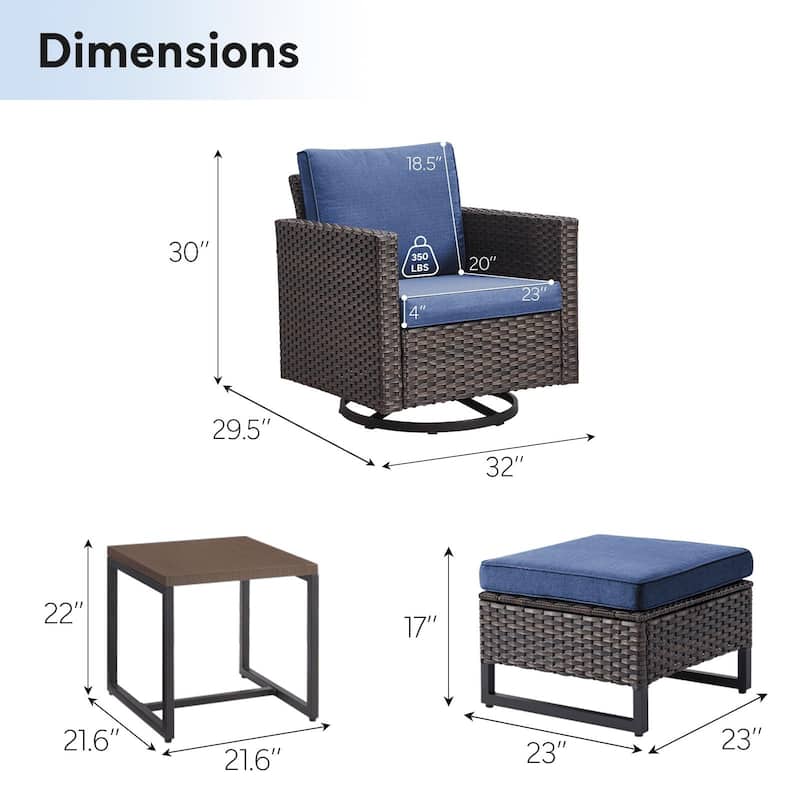 5 Pieces Pocassy Glider Chairs Ottomans with Side Table