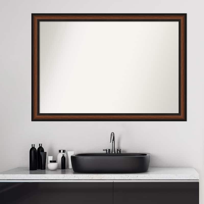 Non-Beveled Bathroom Wall Mirror - Yale Walnut Frame