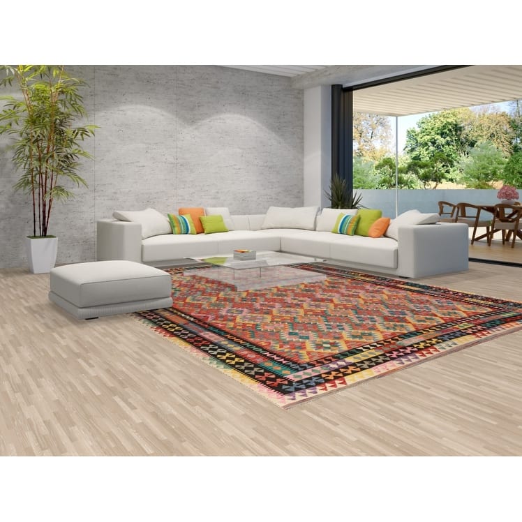 Reversible Kilim Oriental Area Rug Flatweave Geometric Wool Carpet - 9'11"x 13'0"