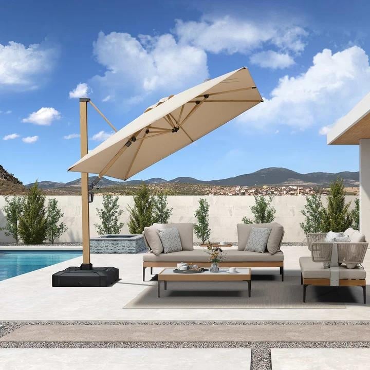 12 ft wood patio umbrella Wooden 13ft 8-Rib with Weighted Base The pockets of the canopy are reinforced and double PURPLE LEAF 12ft Wood Grain
