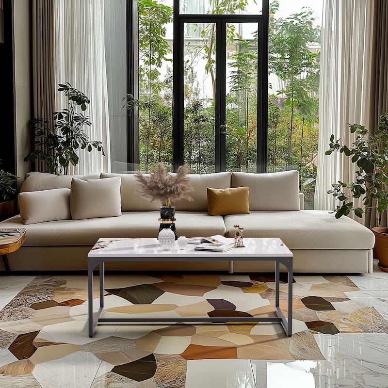 Coffee Table with Glossy White Slate End Side Table