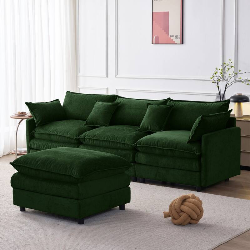 105" Modern L-Shaped Chenille Fabric Sectional Sofa with Ottoman