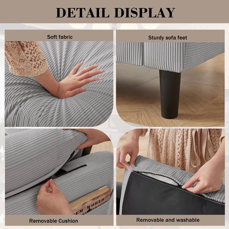 4 Pieces Corduroy Living Room Sets with Sofa, Ottoman and Loveseat