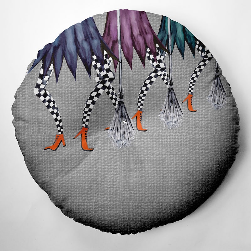 Esmerelda Trippled Halloween Design Tufted Floor Pillow - 26" Diameter - Grey