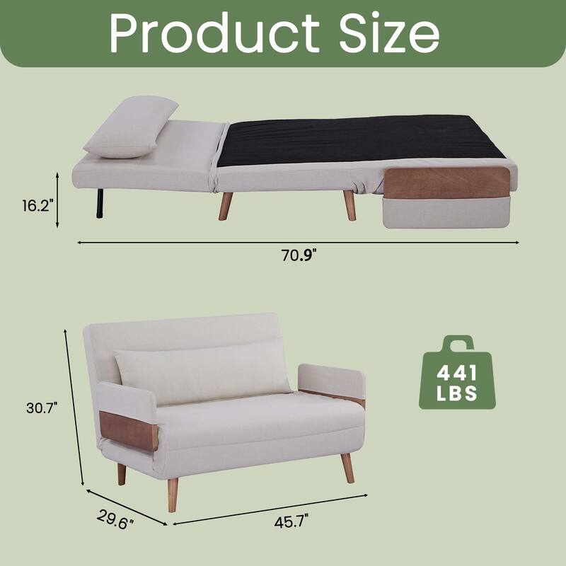 Extra Wide 3 in 1 Loveseat Folding Sofa Bed 10s Convert 3 Position Backrest Gray Small Apartment
