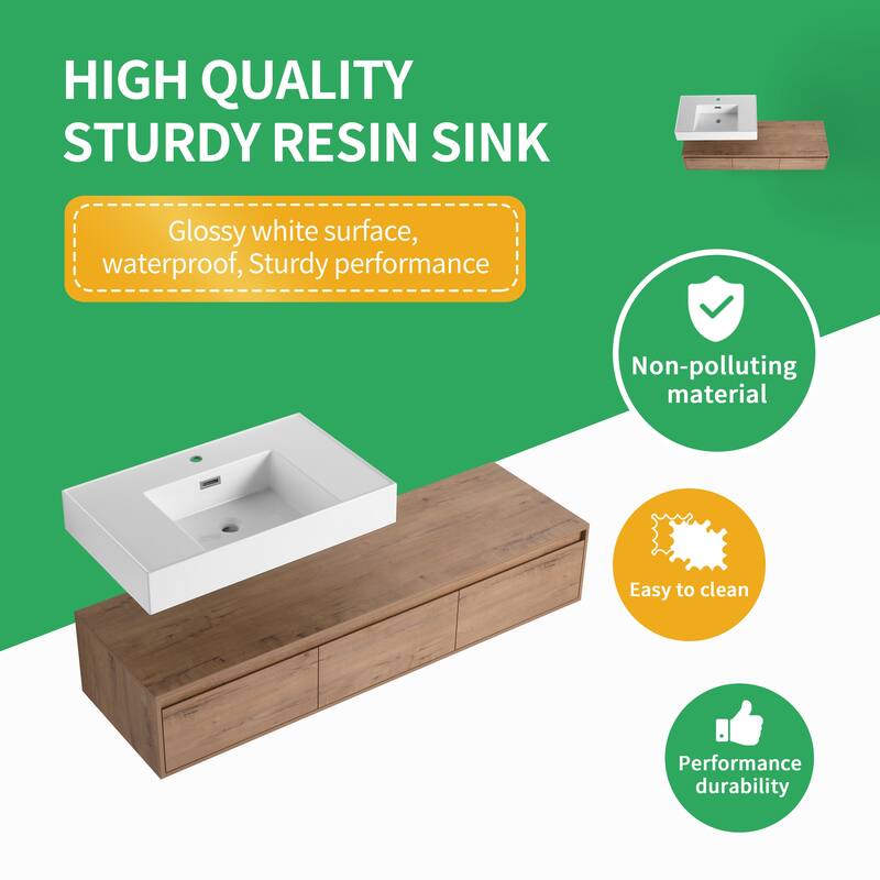 BNK 30/60 inch Floating Single/Double Sink Bathroom Vanity with Soft Close Drawer