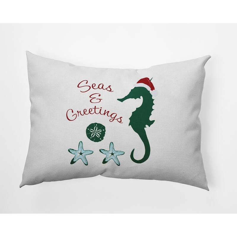 Seas and Greetings Christmas Accent Pillow - 14" x 20" - Forest Green