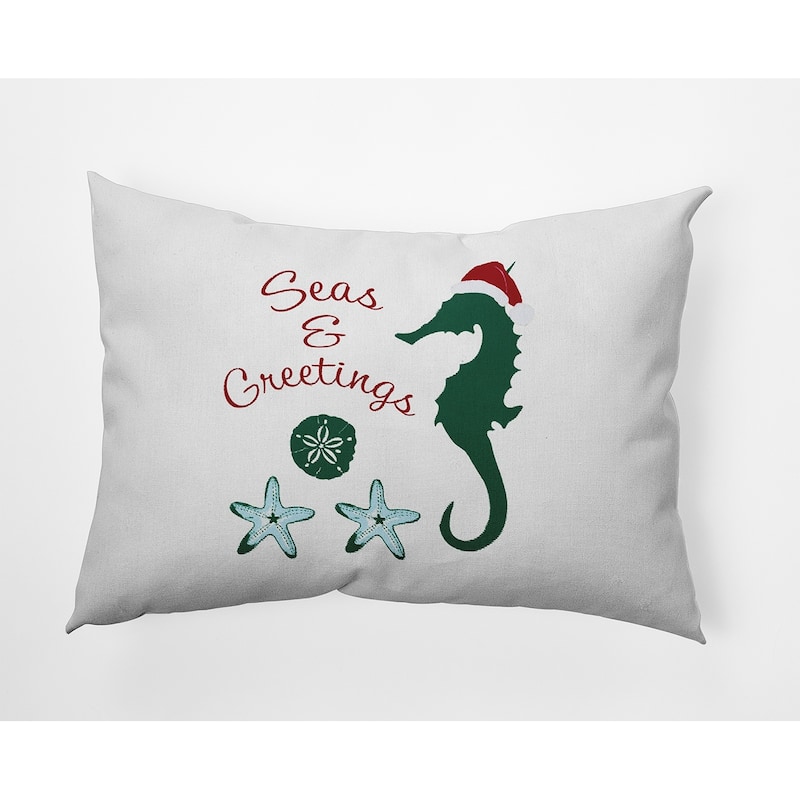 Seas and Greetings Beachy Christmas Indoor/Outdoor Throw Pillow - 14" x 20" - Forest Green