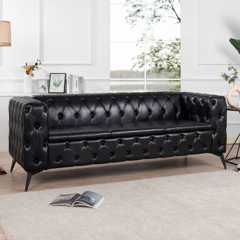 84.06 in. Traditional Square Arm Removable Cushion 3 Seater Sofa