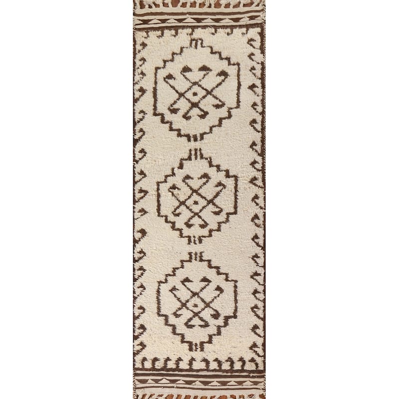 Turkish Anatolian Runner Rug Hand-knotted Beige Wool Carpet - 3'2"x 11'11"