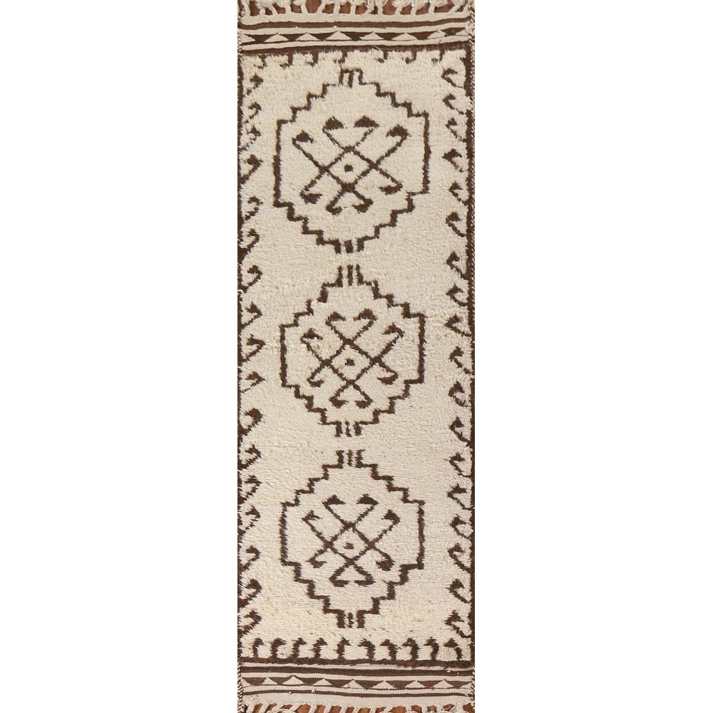 Turkish Anatolian Runner Rug Hand-knotted Beige Wool Carpet - 3'2"x 11'11"