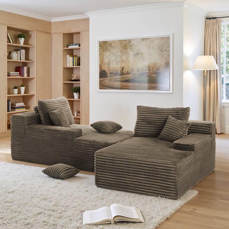2 - Piece Upholstered Sectional Couch Sleeper Sofa L-Shape Chaise with Pillow