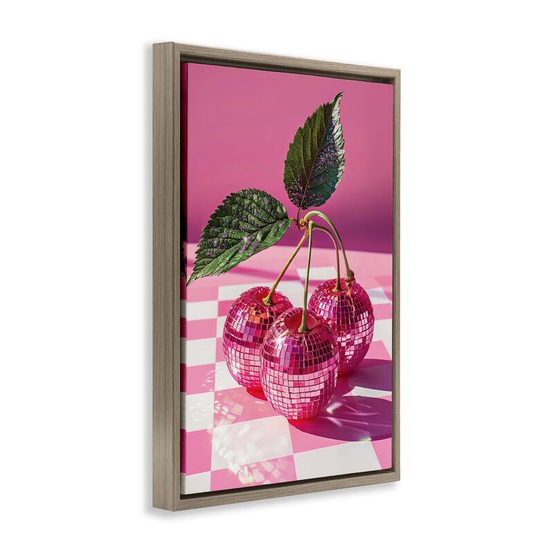 Stupell Disco Cherries on Checkered Framed Floater Canvas Wall Art Design By LSR Design Studio