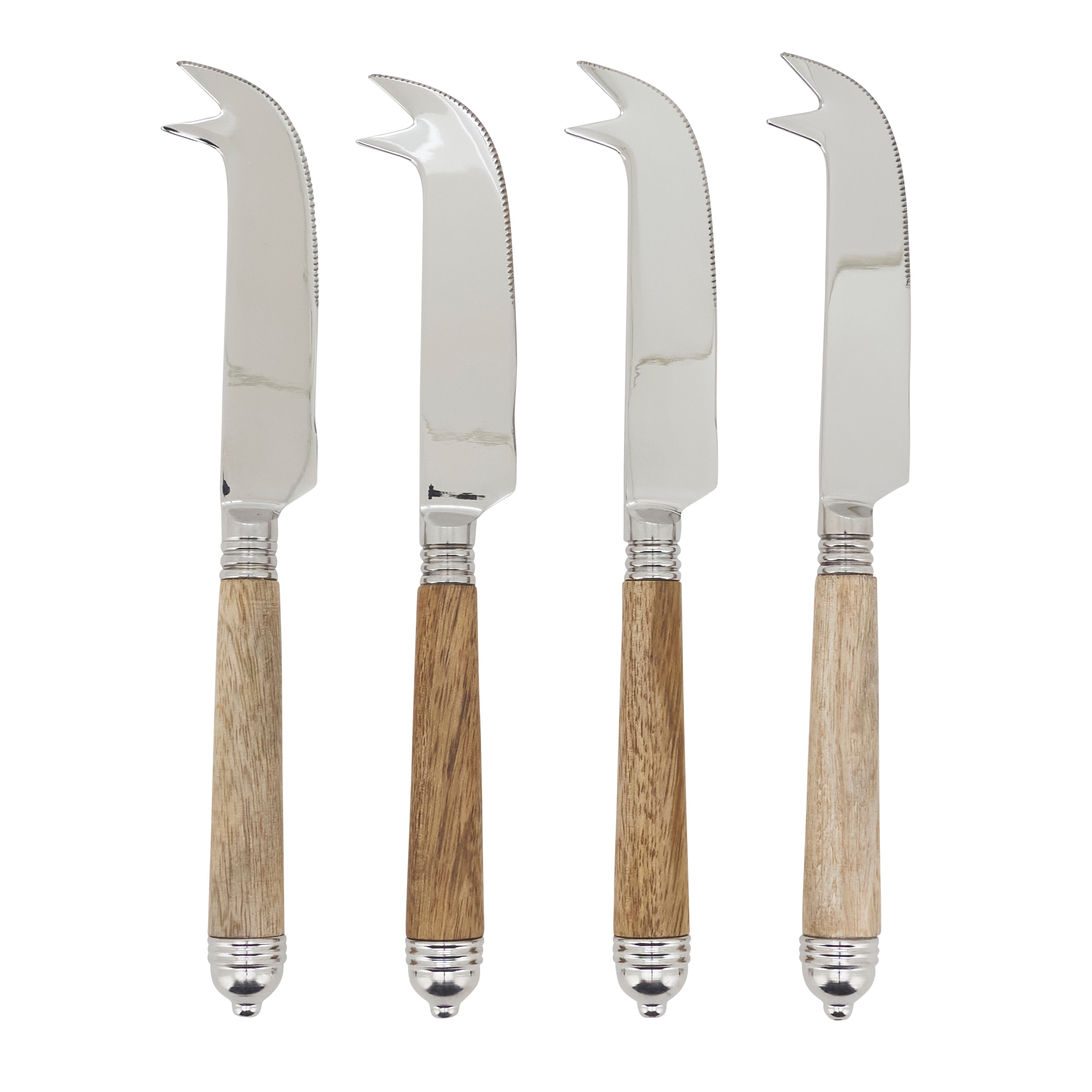 Mango Wood Handle Cheese Knives (Set of 4) - Stainless Steel Cheese Tools for Charcuterie Boards & Entertaining