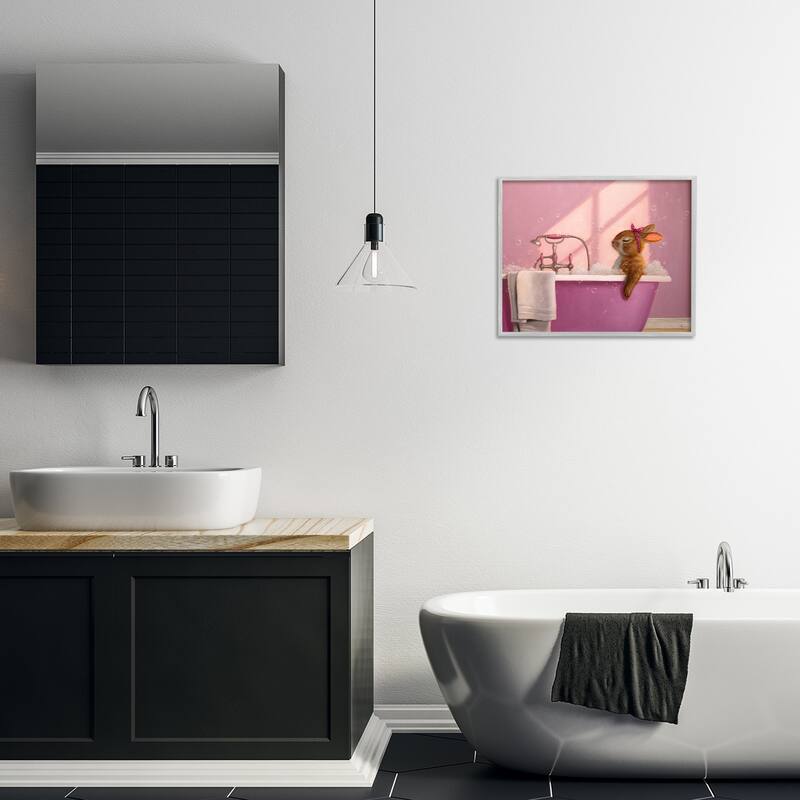 Stupell Bunny in Pink Relaxing Bath Framed Giclee Art Design By Lucia Heffernan