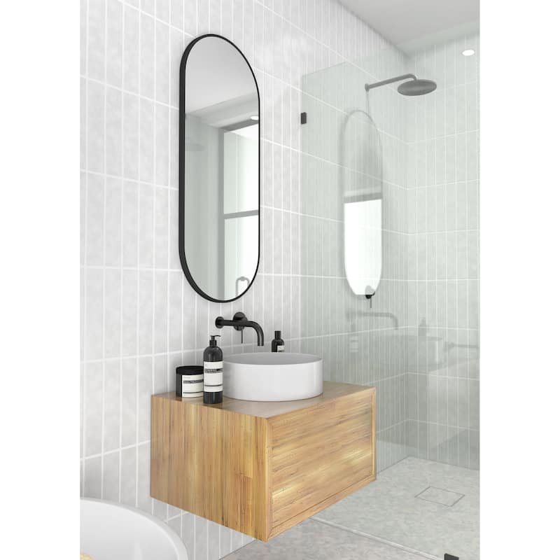 Glass Warehouse 40 in. H x 16 in. W Pill Shape Stainless Steel Framed Mirror
