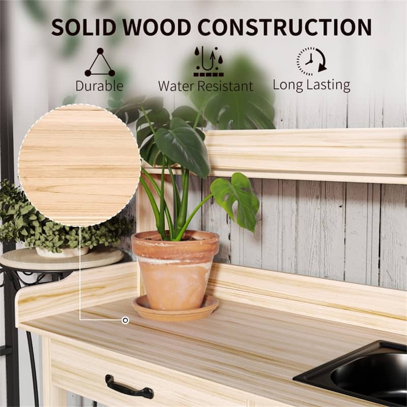 Garden Work Bench with Sink, Open Shelves & Tool Storage - 44.5" L x 18.7" W x 50.2" H