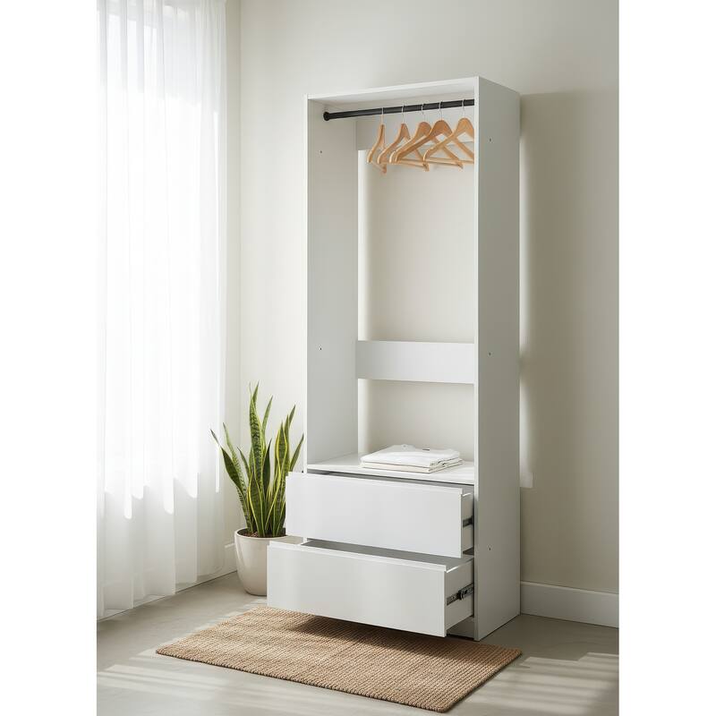 Prosper 32" White Wood Walk-in Closet with Two Rods - 31.4"W x 15.7"D x 83" H